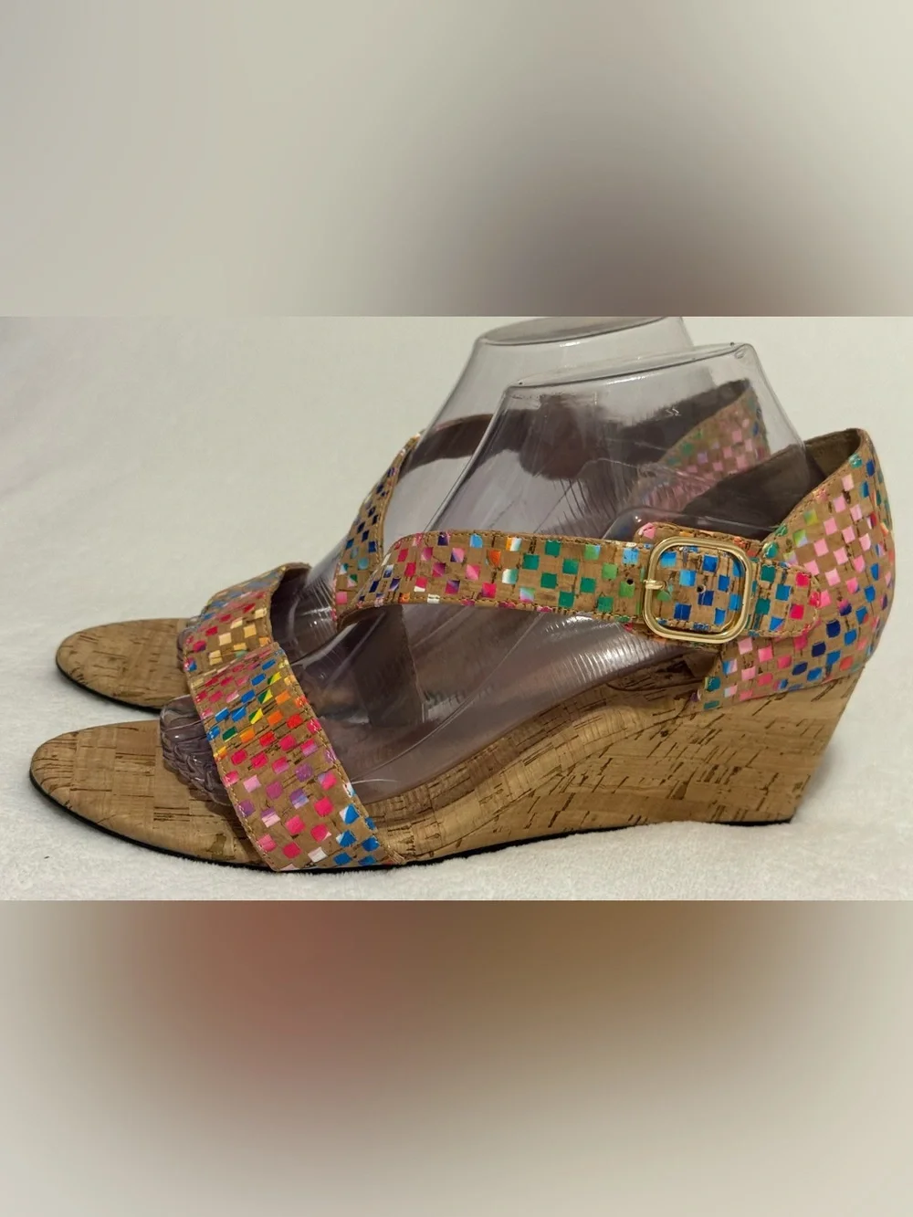 Vaneli Women’s Marise Rainbow Strappy Wedge Cork Sandals Size 9.5